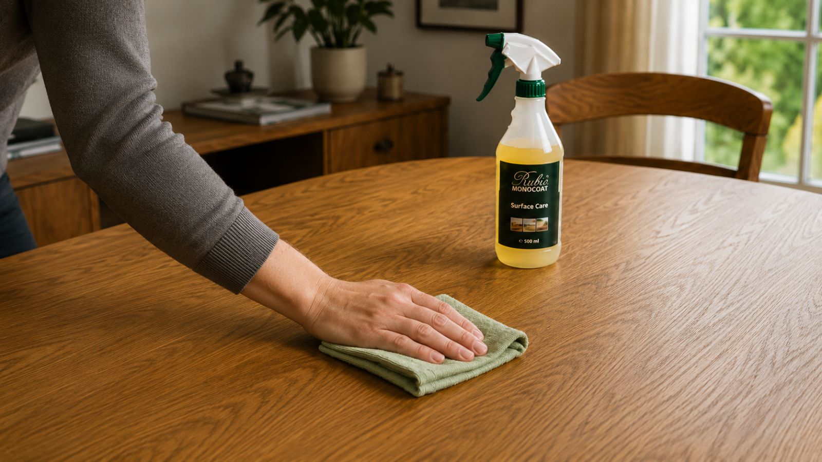 Šetrné čištění naolejované dubové desky pomocí Rubio Surface Care